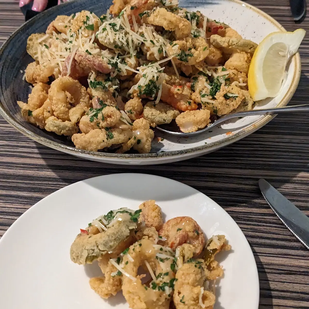Parmesan Fried Calamari with Parmesan Cheese and a Cherry-Pepper Vinaigrette