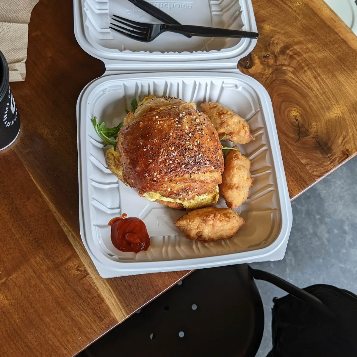 Everything Croissant Sandwich with Cheesy Hash Brown Bites