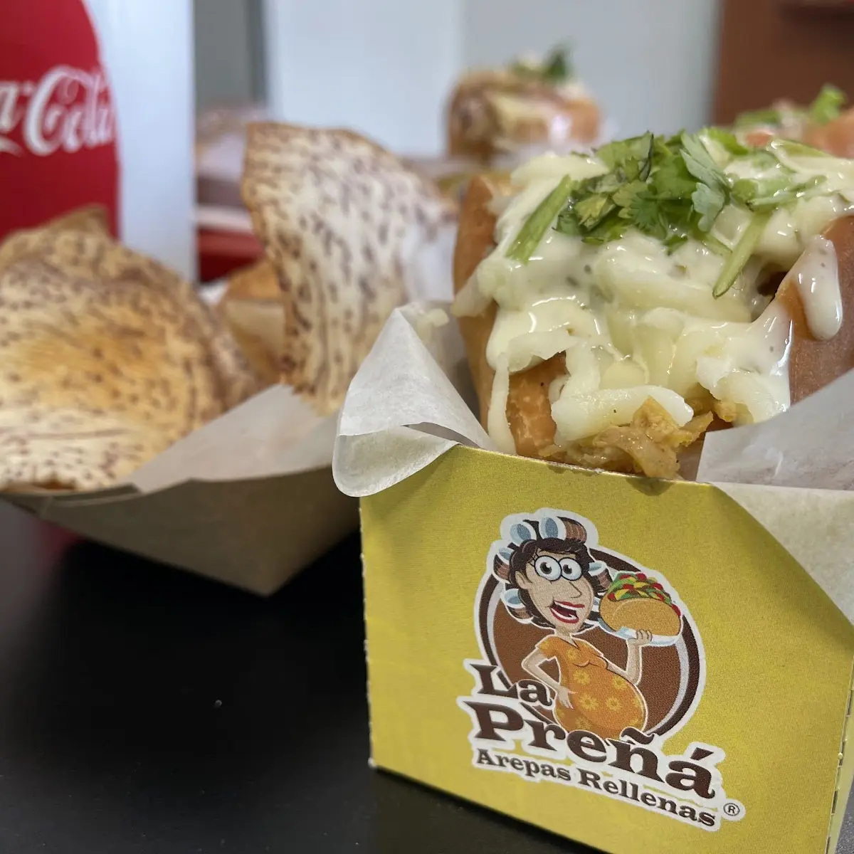 Chicken Arepa Con Queso Fundido