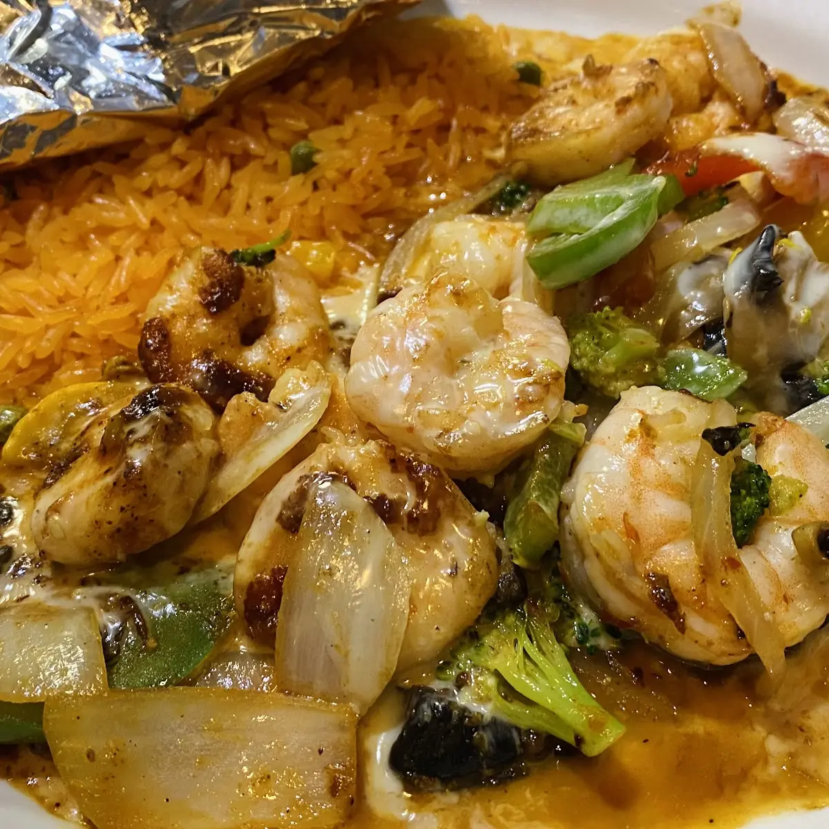 Grilled Shrimp & Veggies Queso Rice