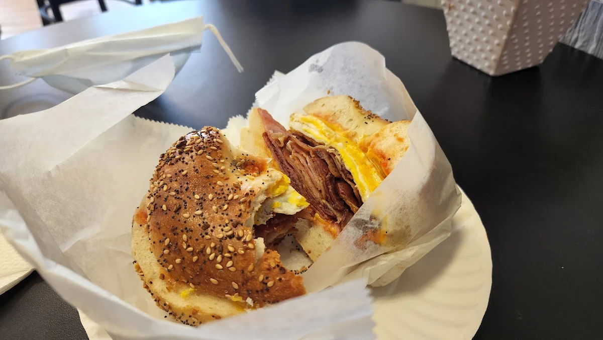 Bacon Egg Taylor Ham & Cheese on a Everything Bagel