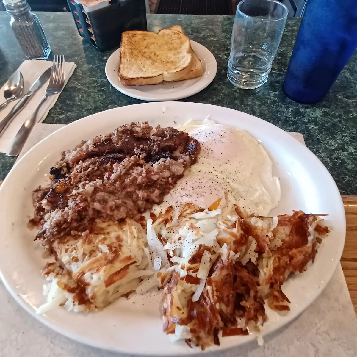 Corned Beef Hash and Eggs over Easy