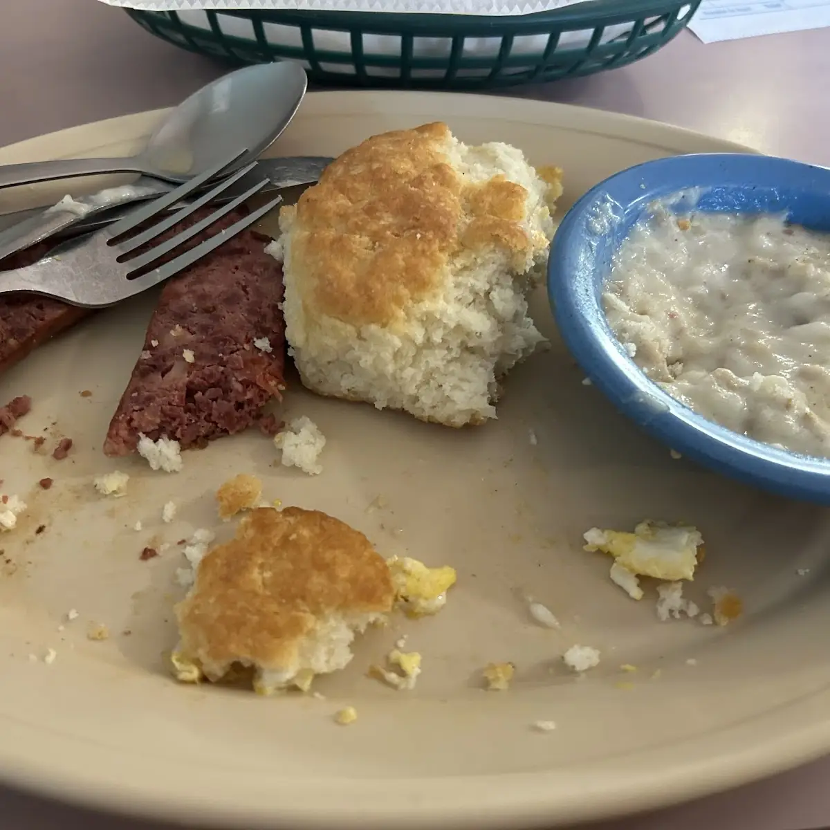 Sausage Gravy Biscuits and Scrabbled Eggs