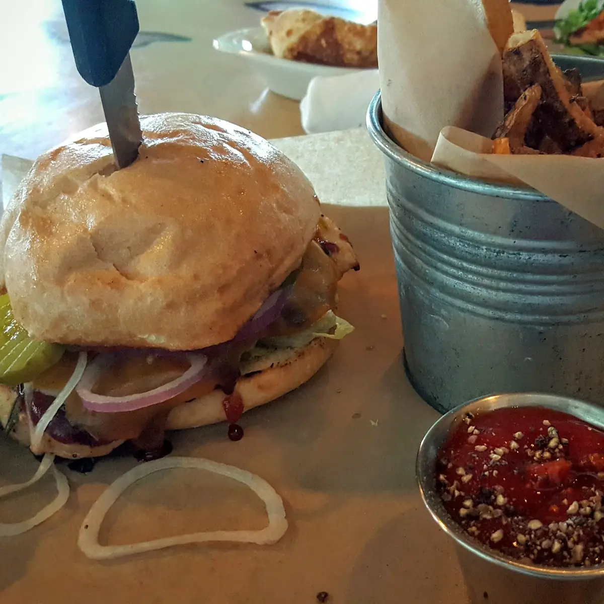 BBQ Chicken Sandwich and Fries