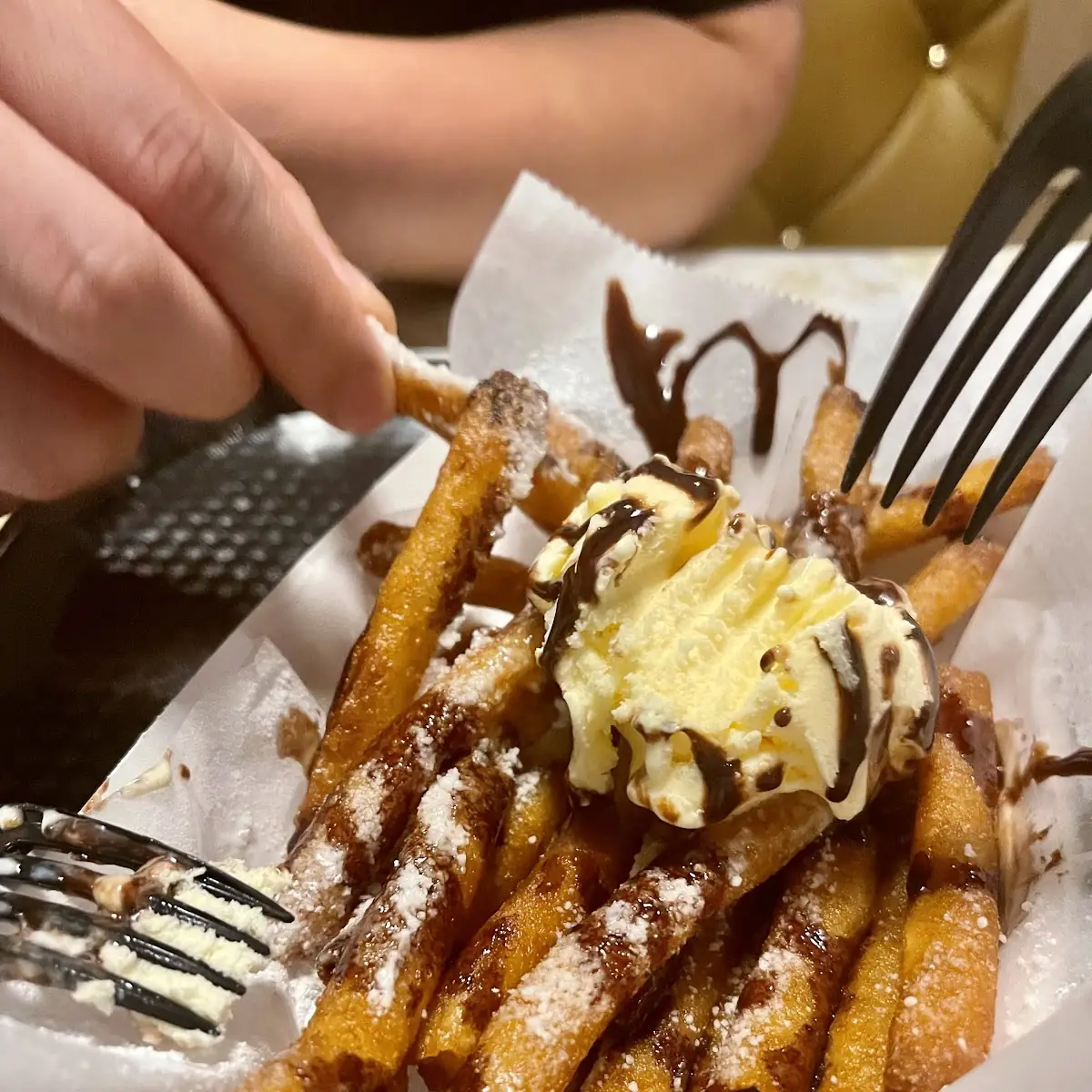 Funnel Cake Fries with Vanilla Ice Cream