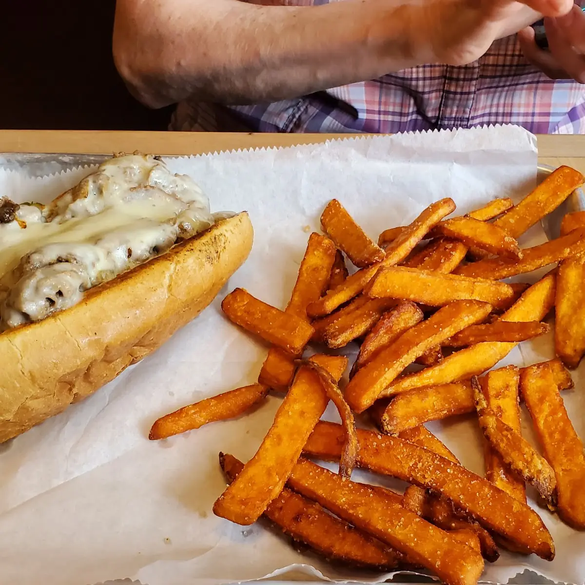 Philly Cheesteak with Sweet Potato Fries