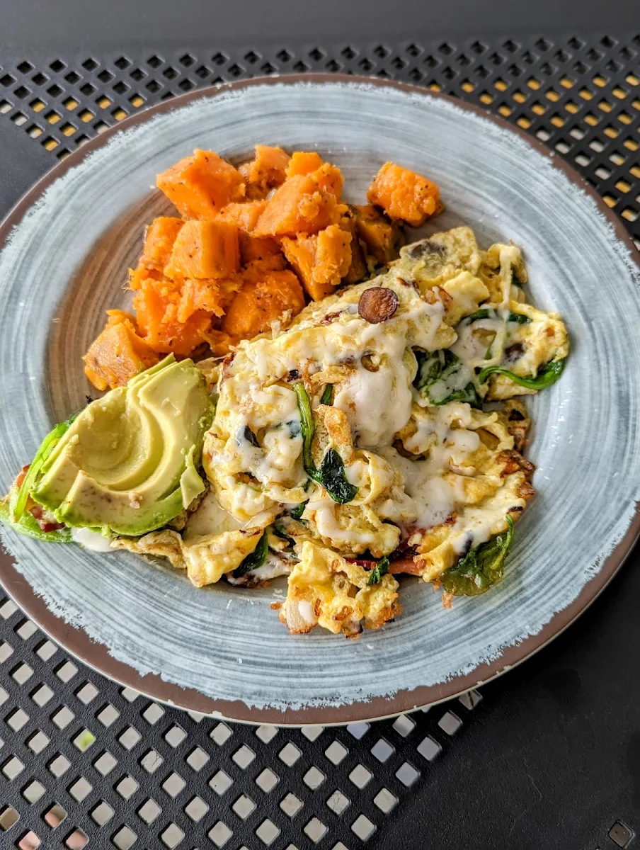 Three Egg Scramble & Sweet Potato Hash
