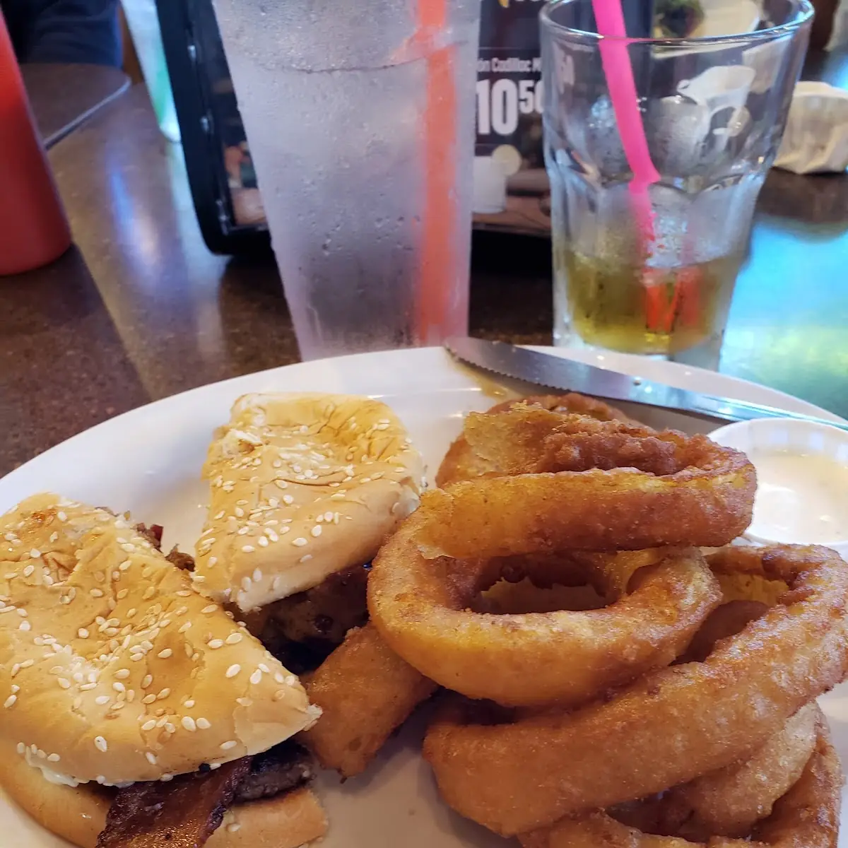 Western Burger and Onion Rings