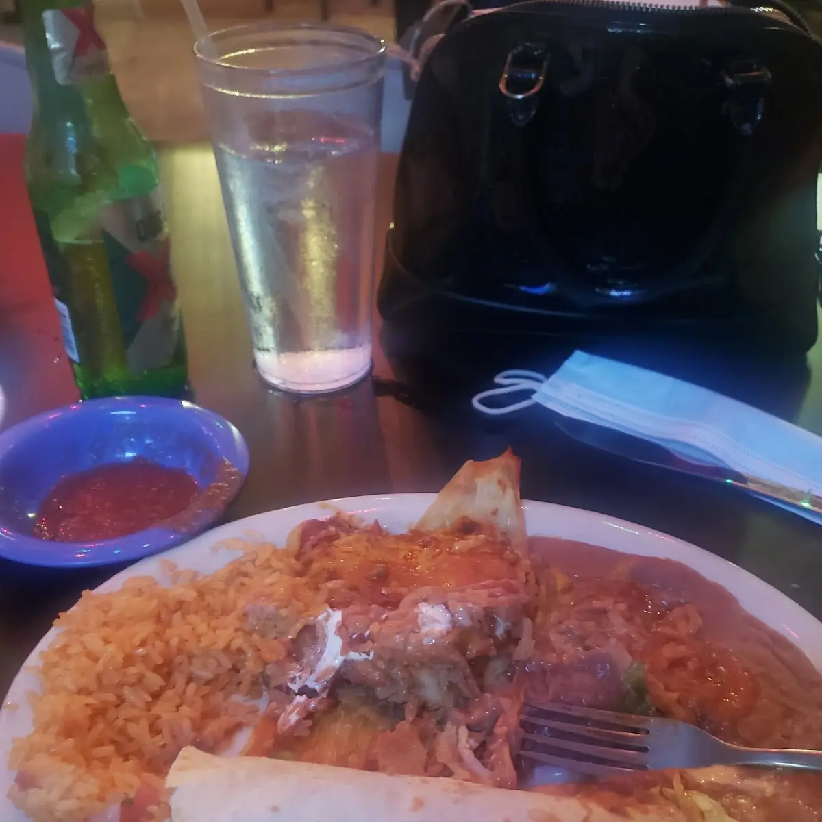 Enchilada Beef Taco and Rice and Beans
