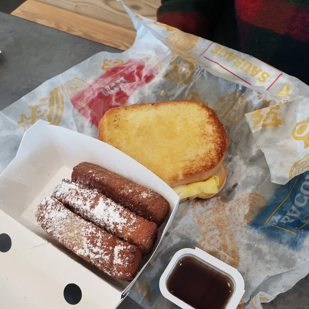 French Toast Sticks and a Breakfast Patty Melt