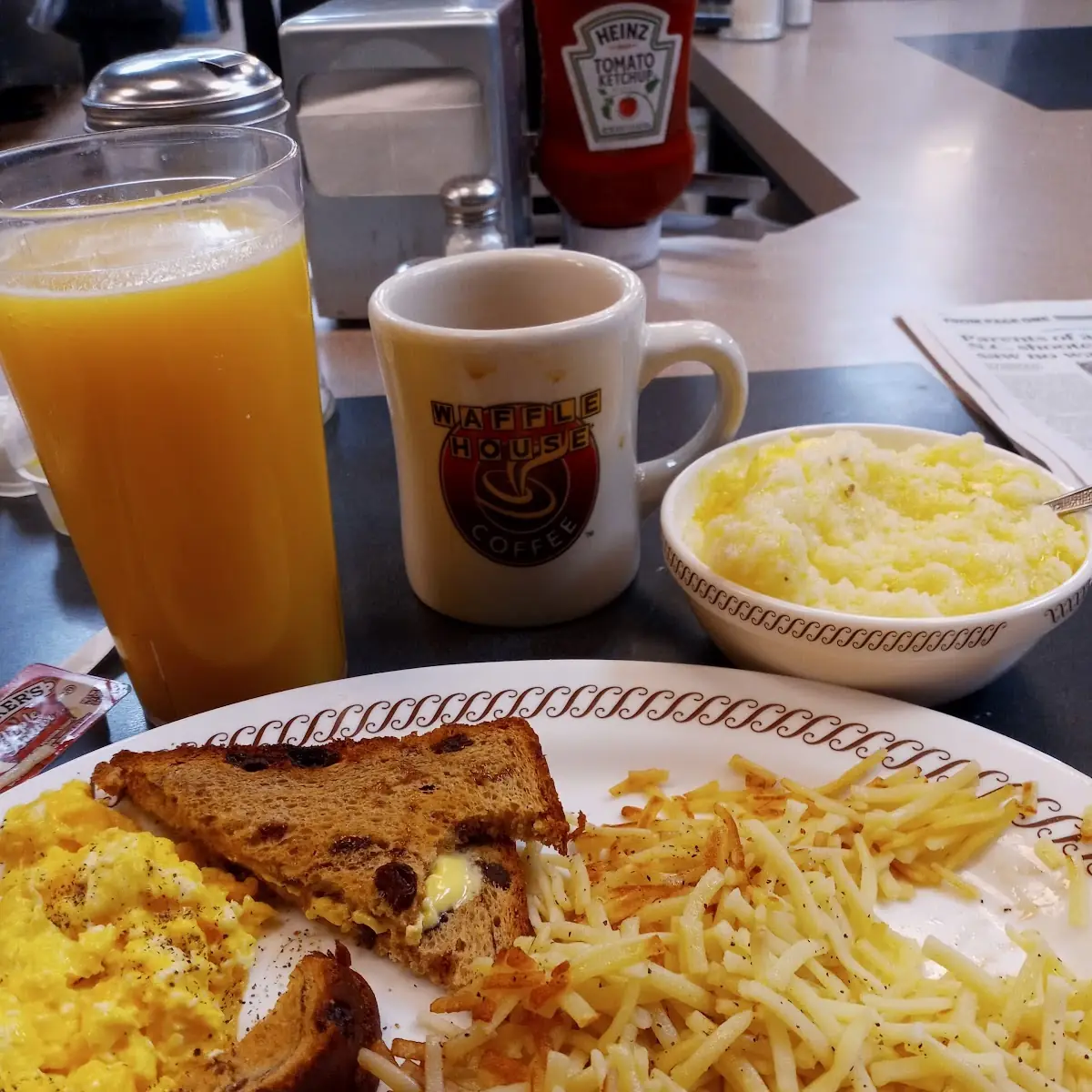 Bacon Eggs Raisin Toast Hash Browns Coffee