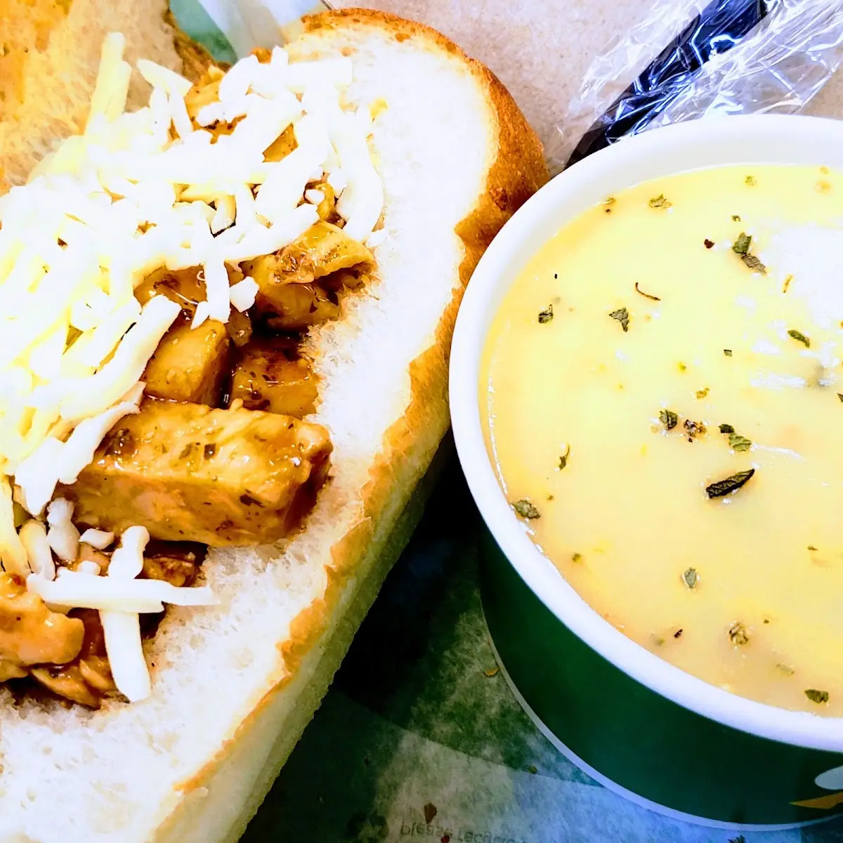 Chicken Teraki with Mozzarella and Broccoli Cheddar Soup