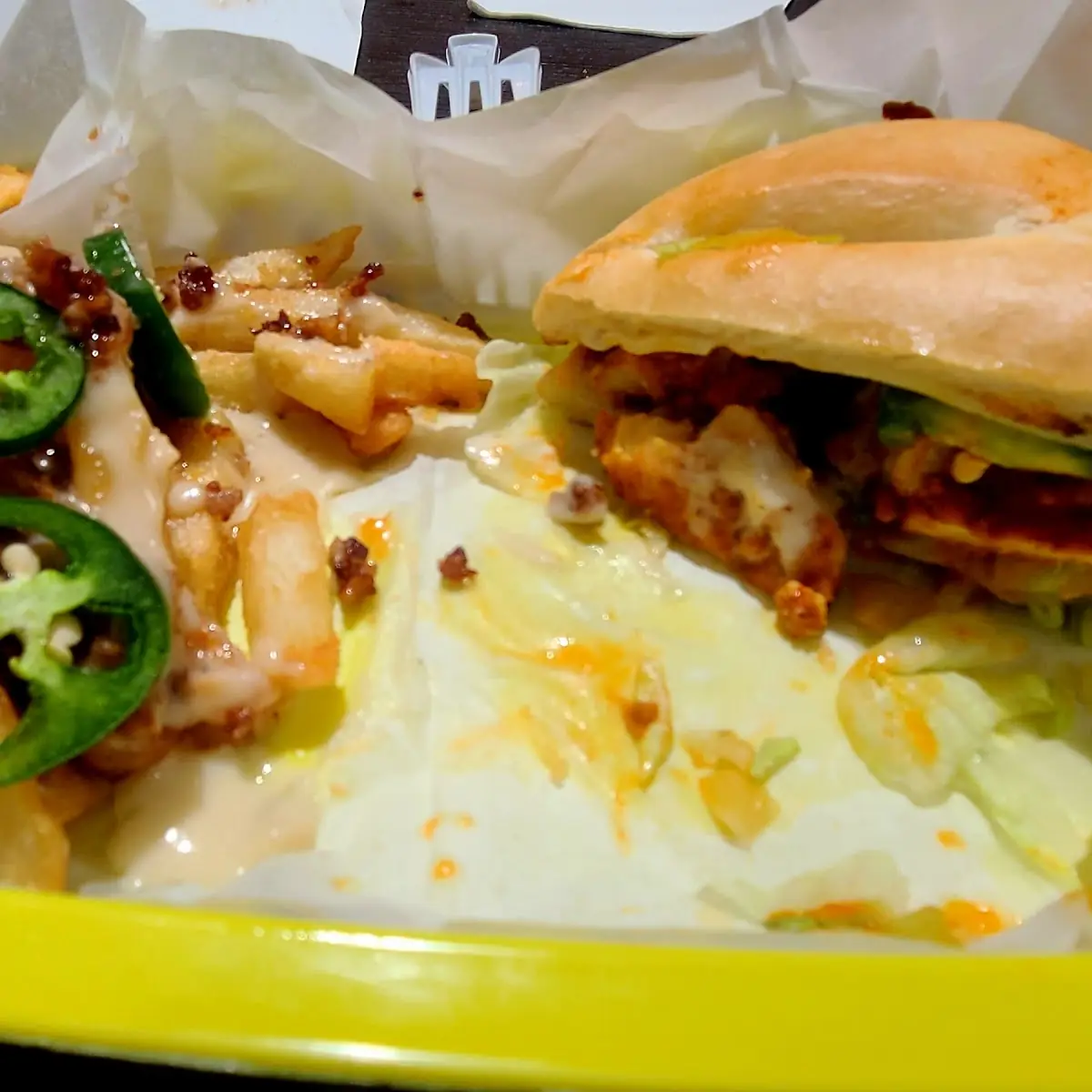 Buffalo Chicken Sandwich with Jalapenos and Loaded Jalapenos