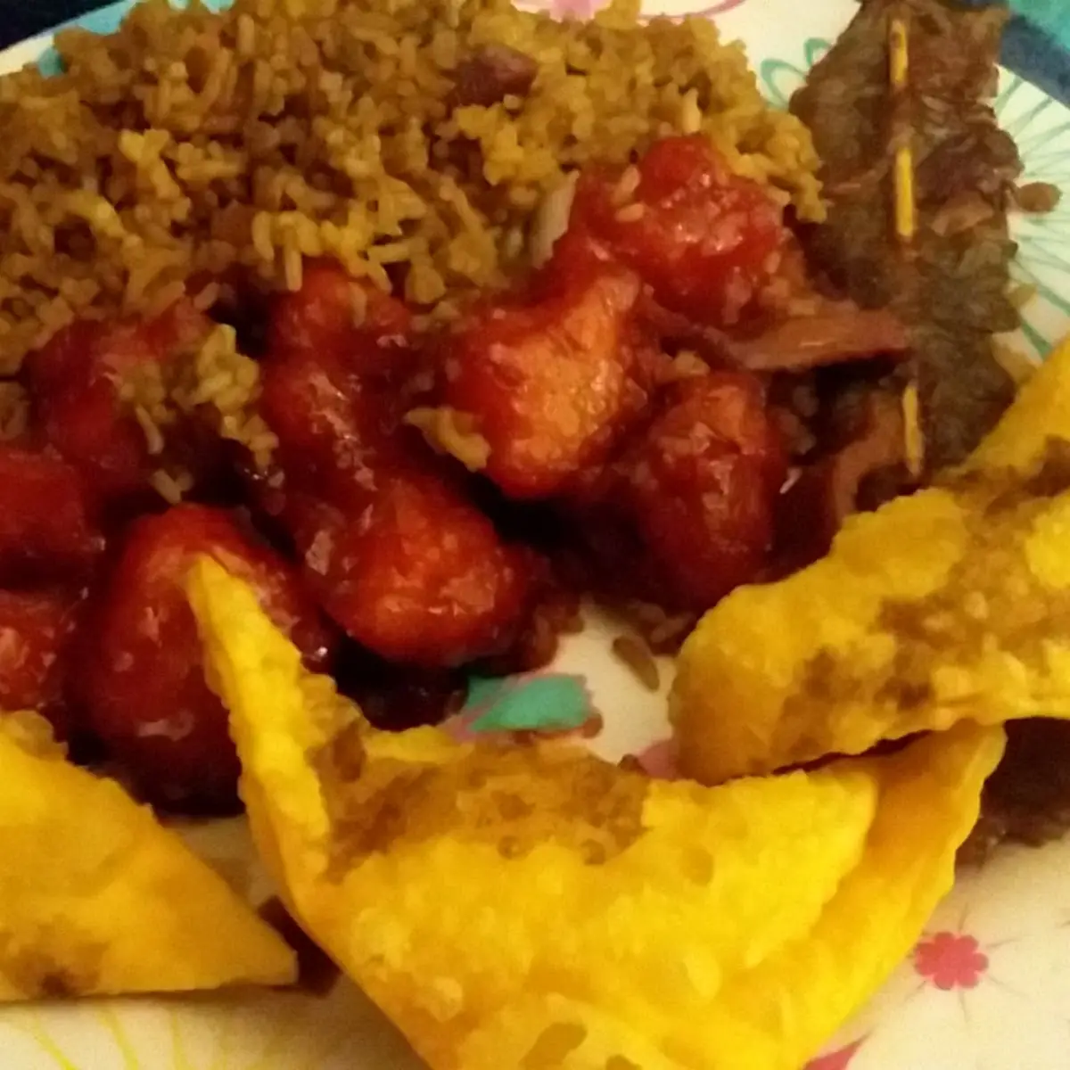 General Tao's Chicken with Fried Rice and Crab Rangoon