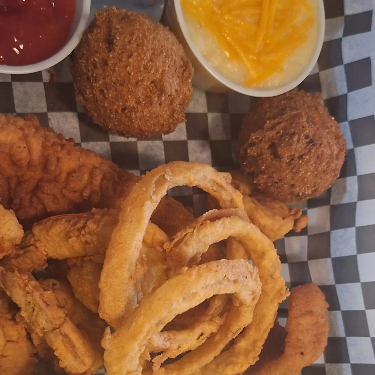 Hush Puppies with Fried Shrimp and Catfish