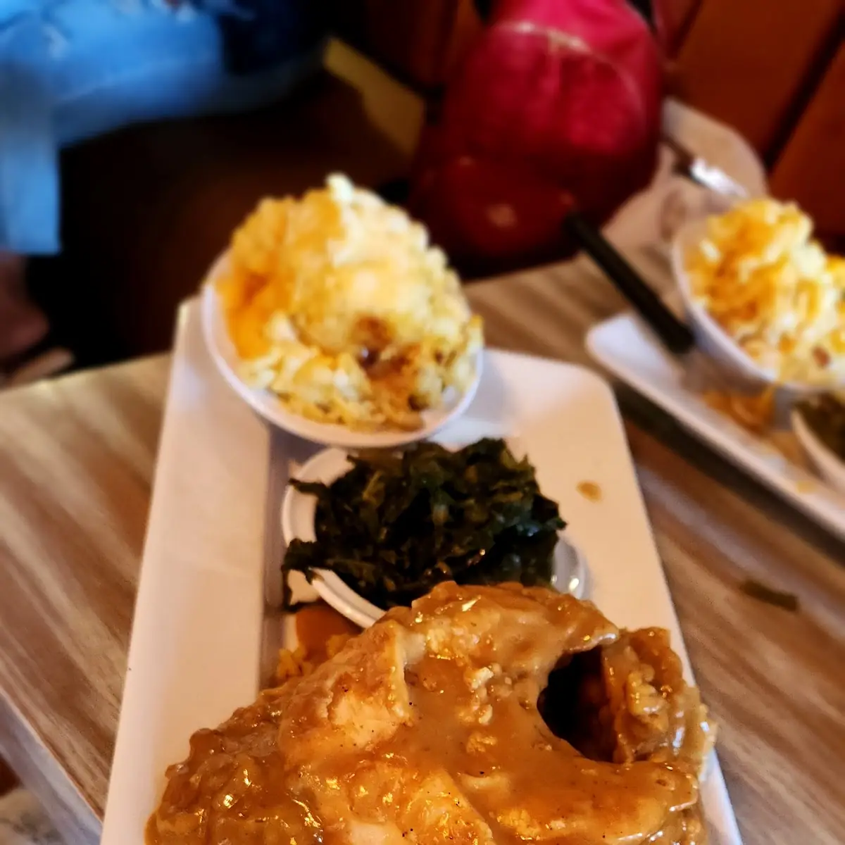 Smothered Turkey Chops Collared Greens and Mac N' Cheese
