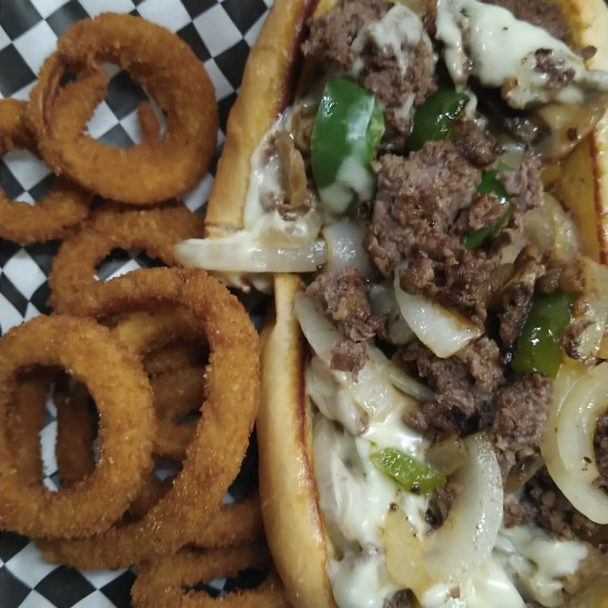 Philly Cheese Steak with Onion Rings