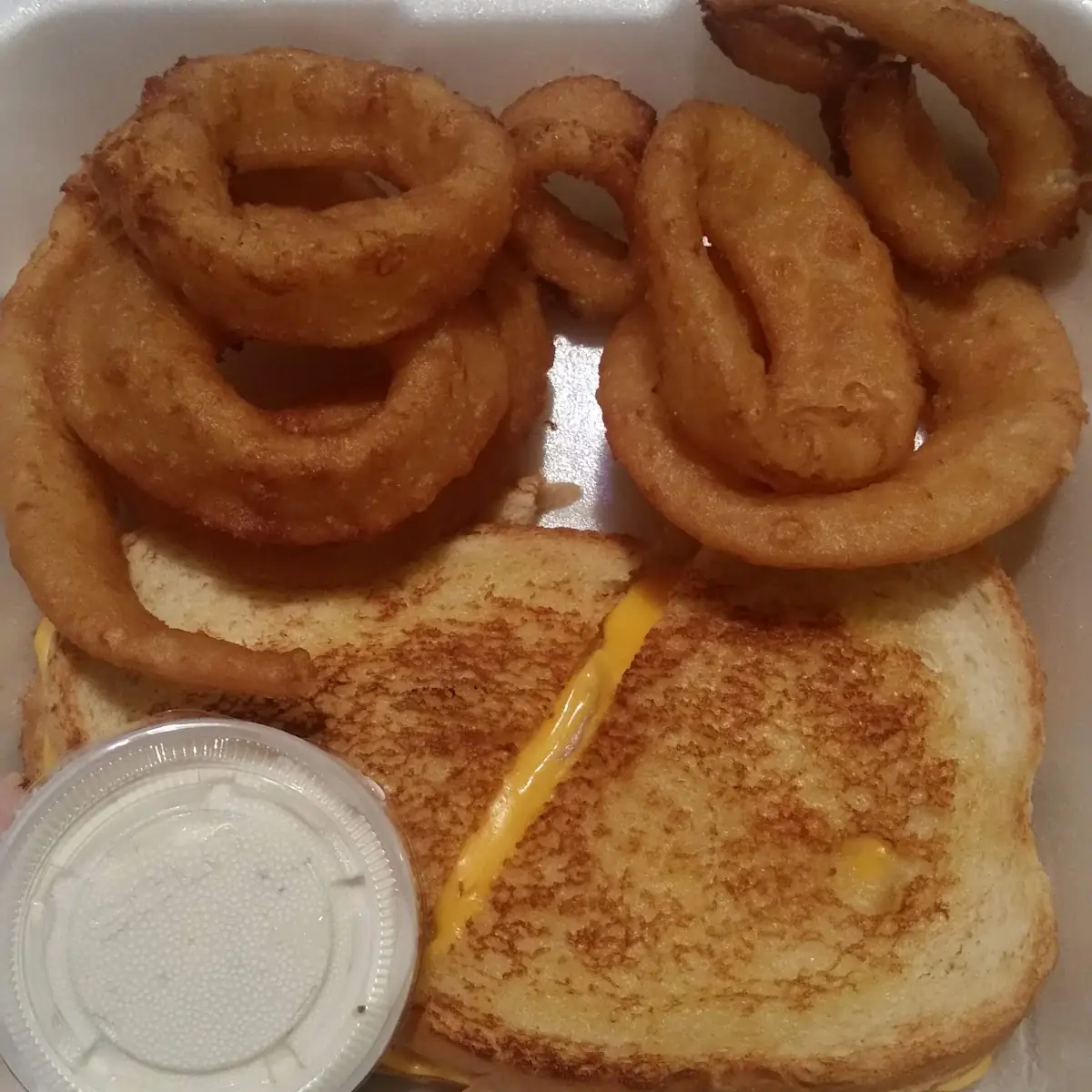 Grilled Ham & Cheese with Onion Rings and Ranch