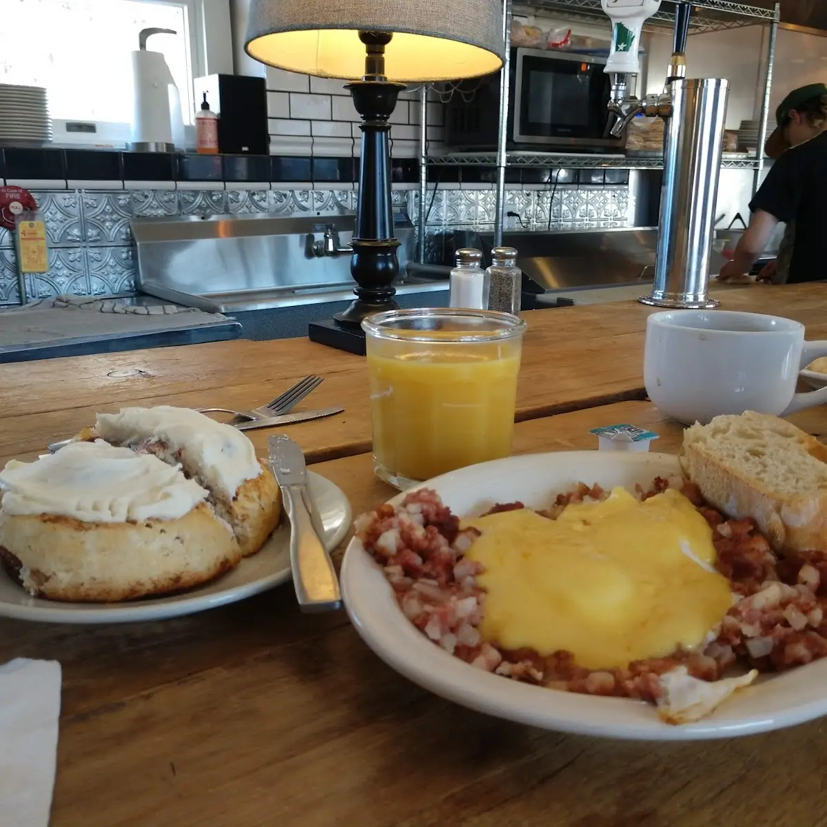 Cinnamon Roll and Corned Beef Hash
