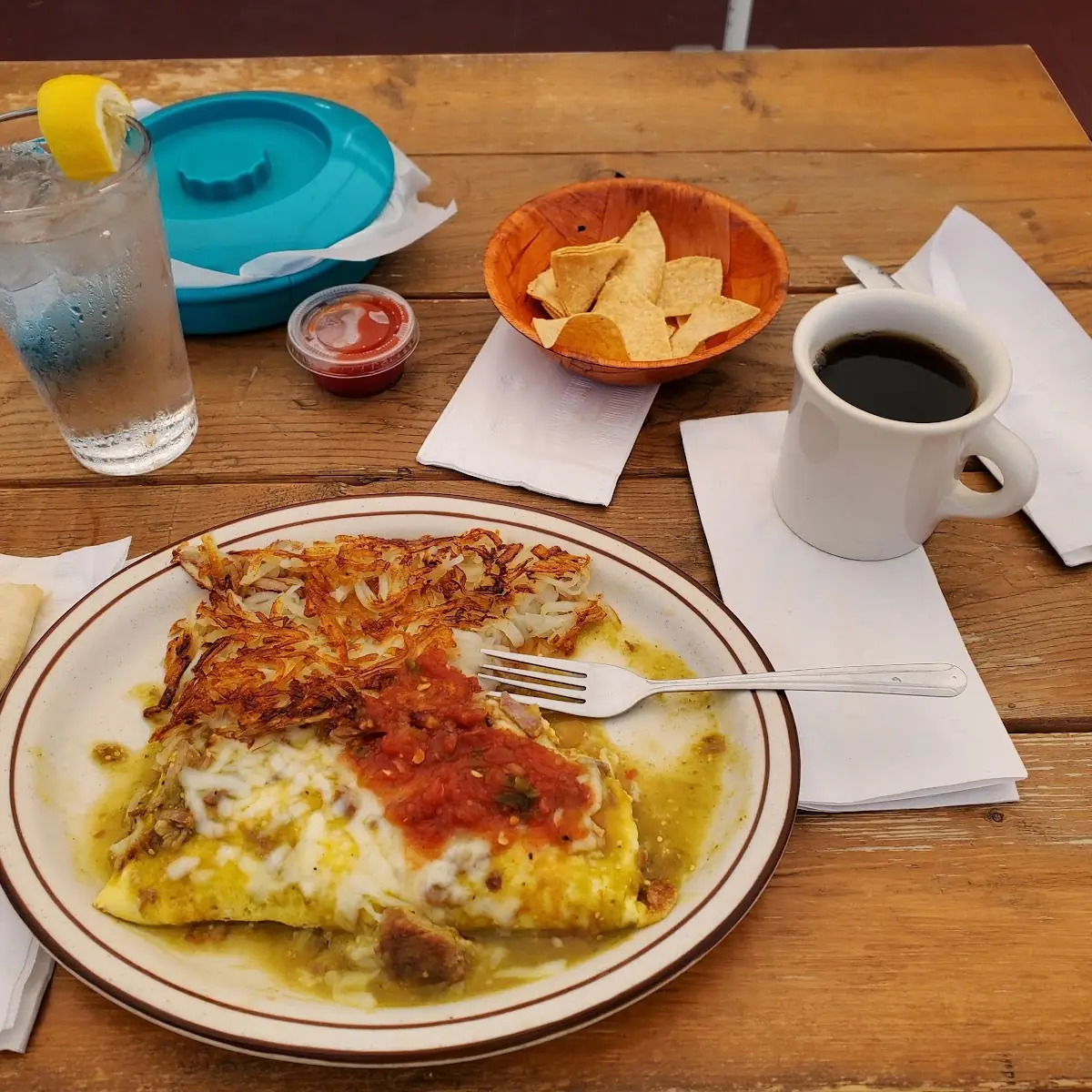 Chile Verde Omelette and Hash Browns
