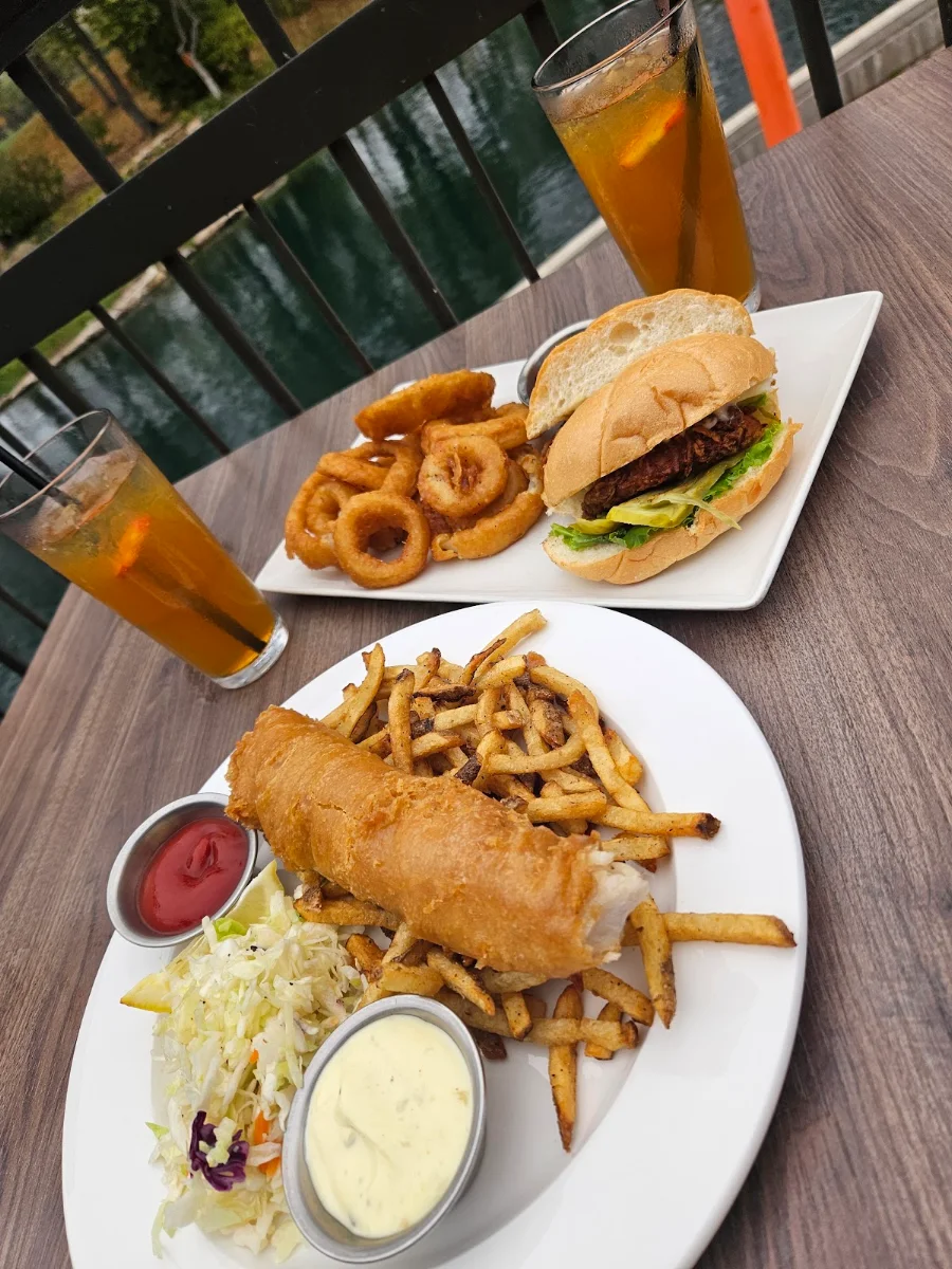 Pickerel Fish & Chips Hot Chicken Sandwich with Onion Rings, Prairie's Edge