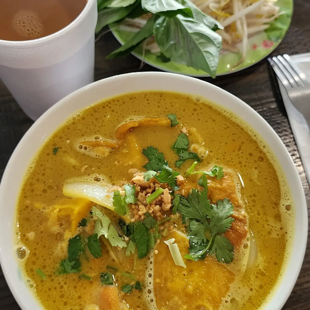 Spicy Sate Sauce and Raw Beef Rice Noodle Soup
