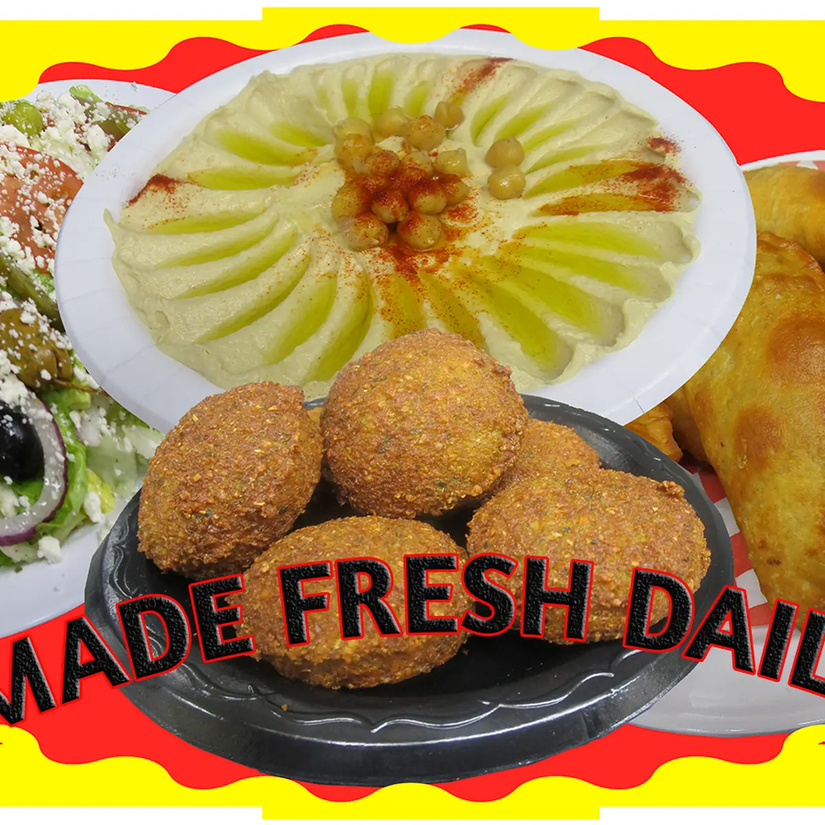 Hummus Meat Samosa Falafel