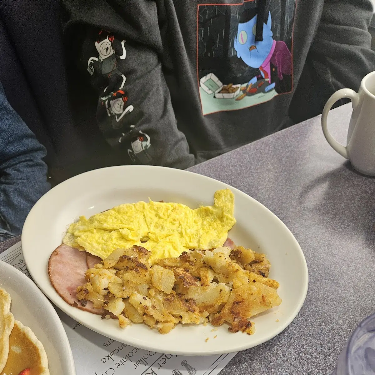 Pancakes with Eggs and Home Fries