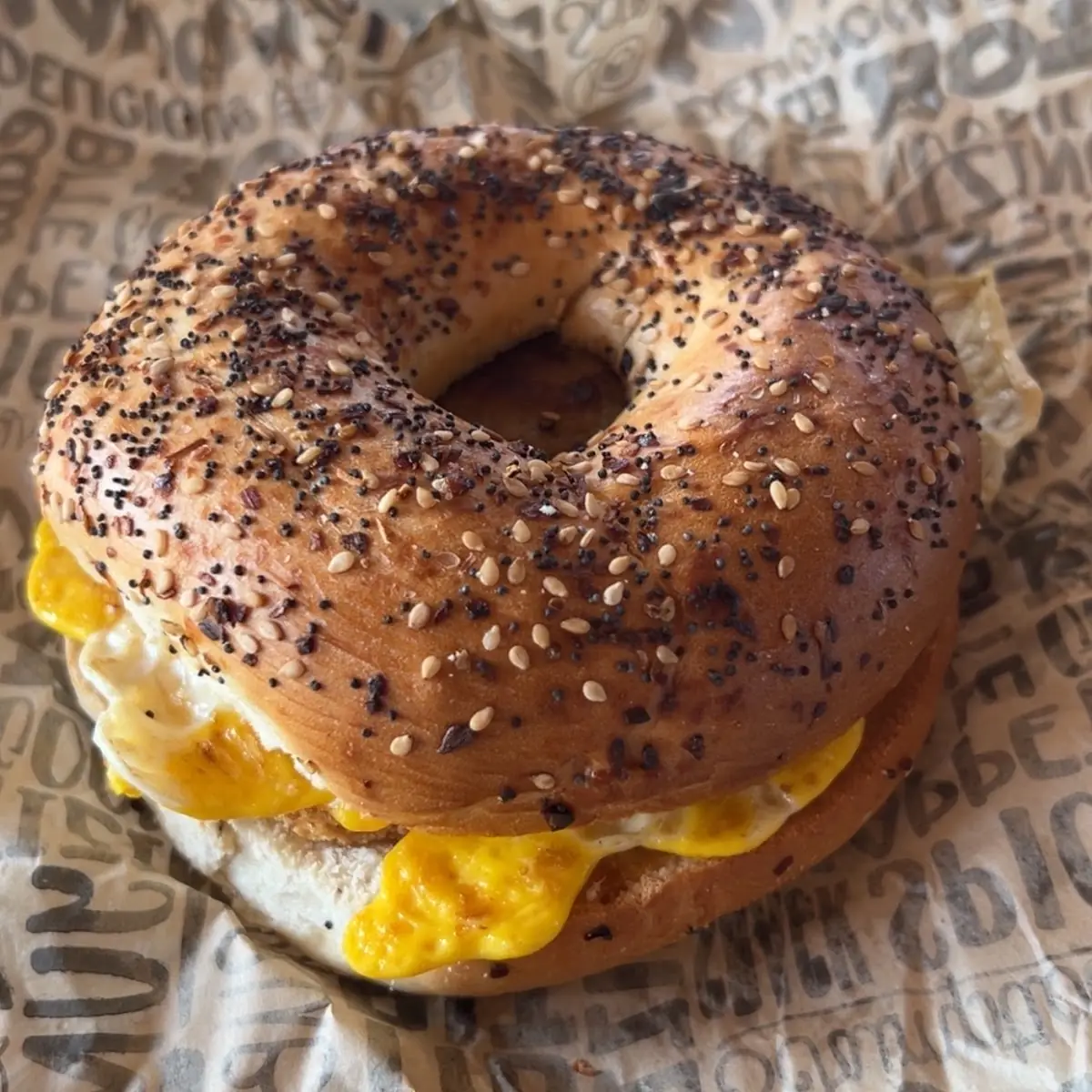 Toasted Bagel Sandwich with Egg Cheese and Ham