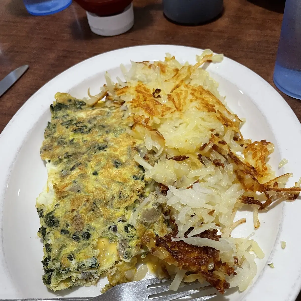 Spinach & Mushroom Omelette with Hash Browns