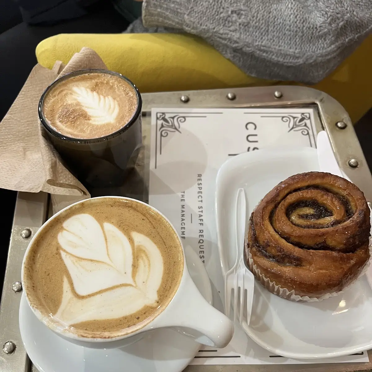 Honey Cinnamon Latte and Cinnamon Bun