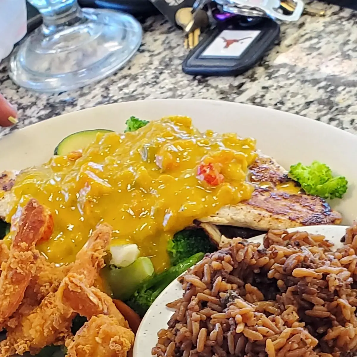 Grilled Red Snapper w 3 Shrimp and Crawfish Etouffee