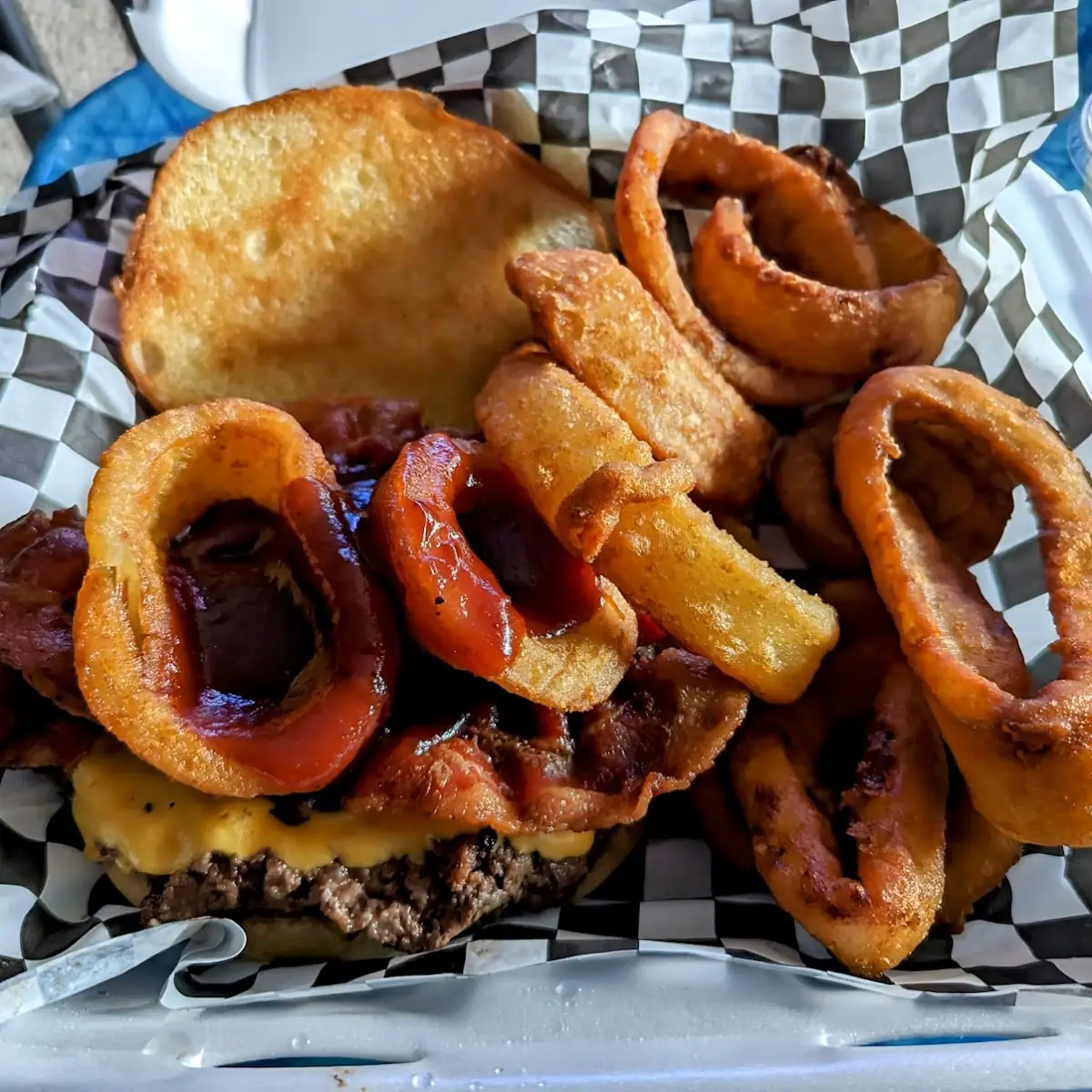 Western Burger with Onion Rings