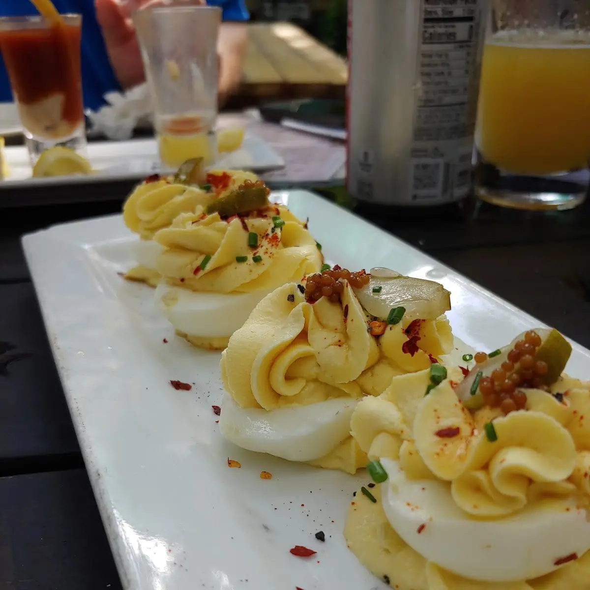 A Plate of Deviled Eggs w Redneck 'Caviar'
