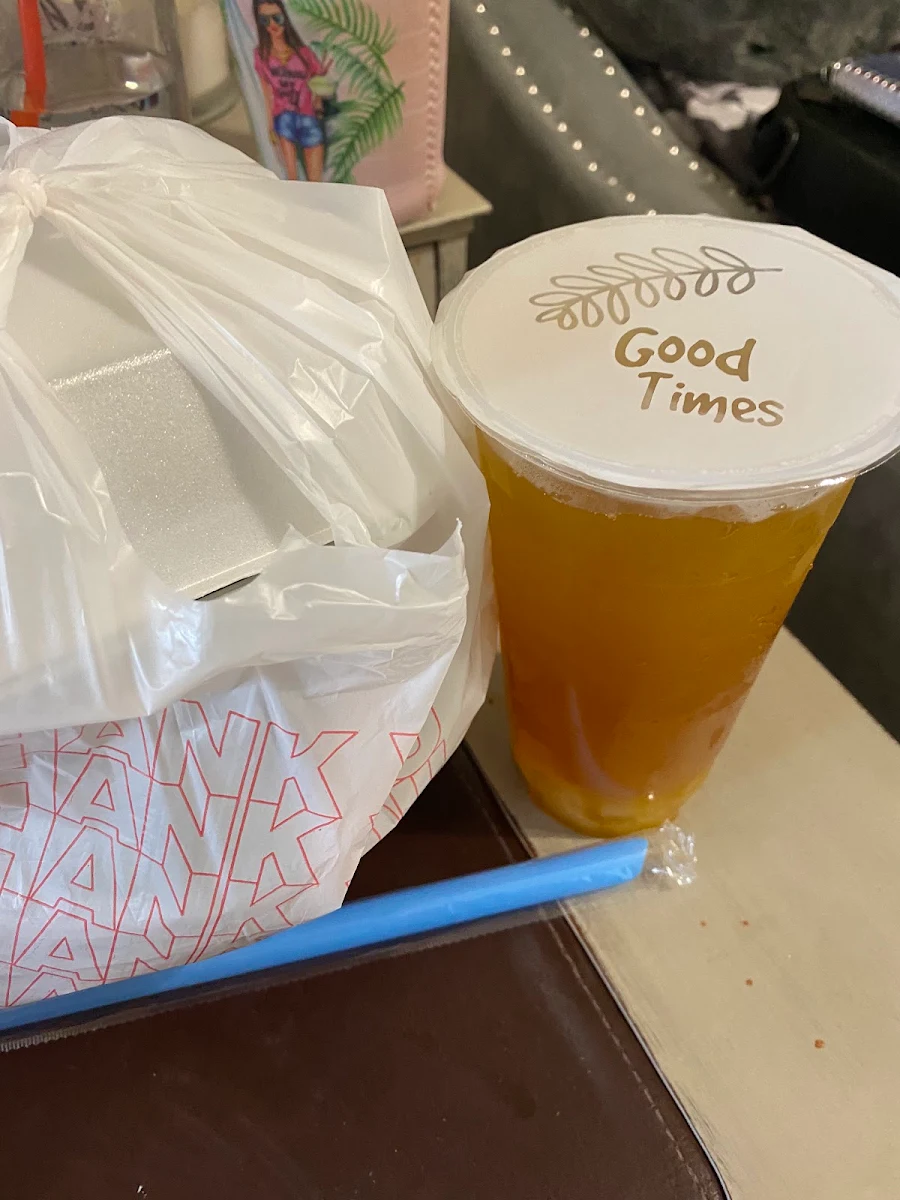 Passion Fruit Green Tea with Lychee Boba