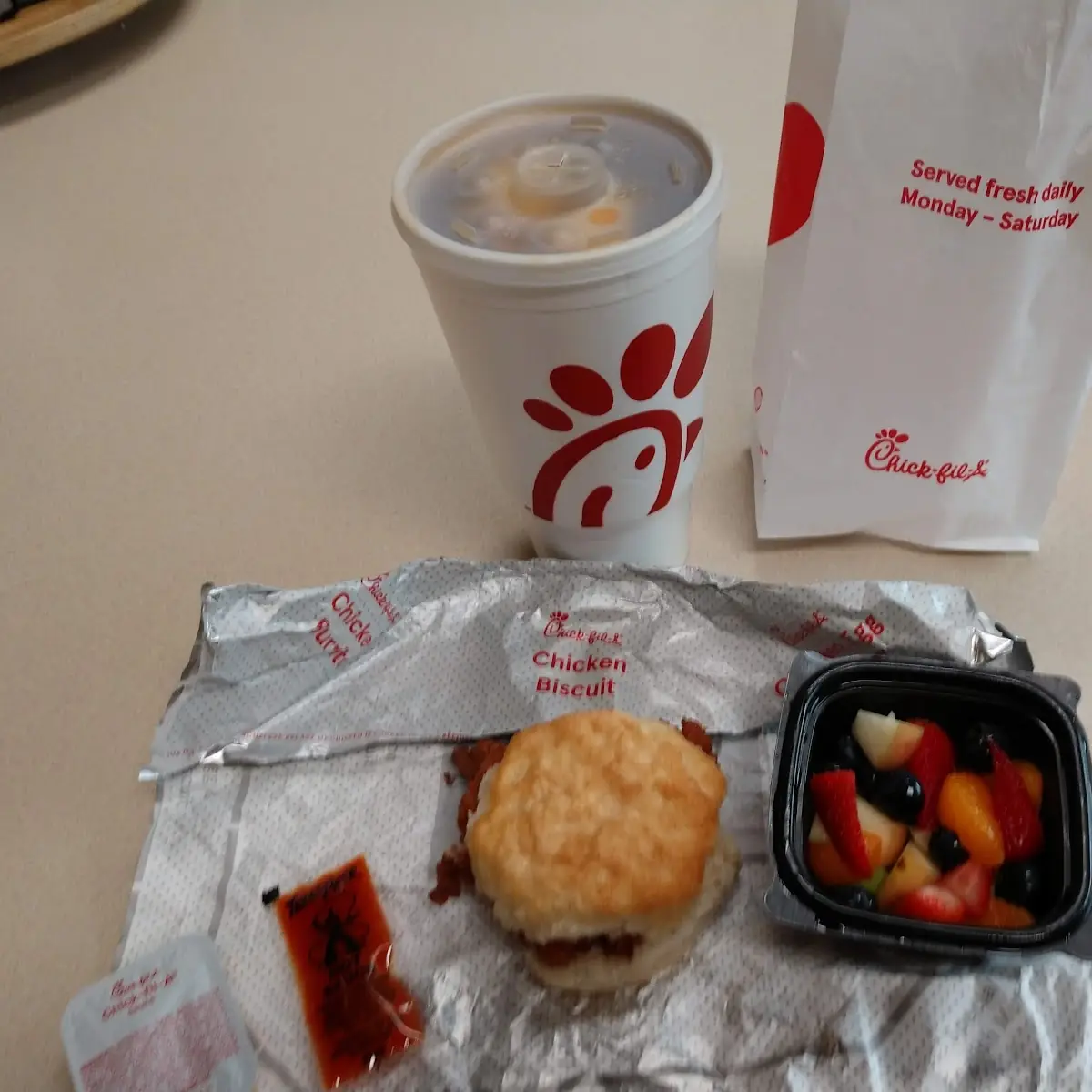 Great Breakfast Chicken Biscuit with Fruit