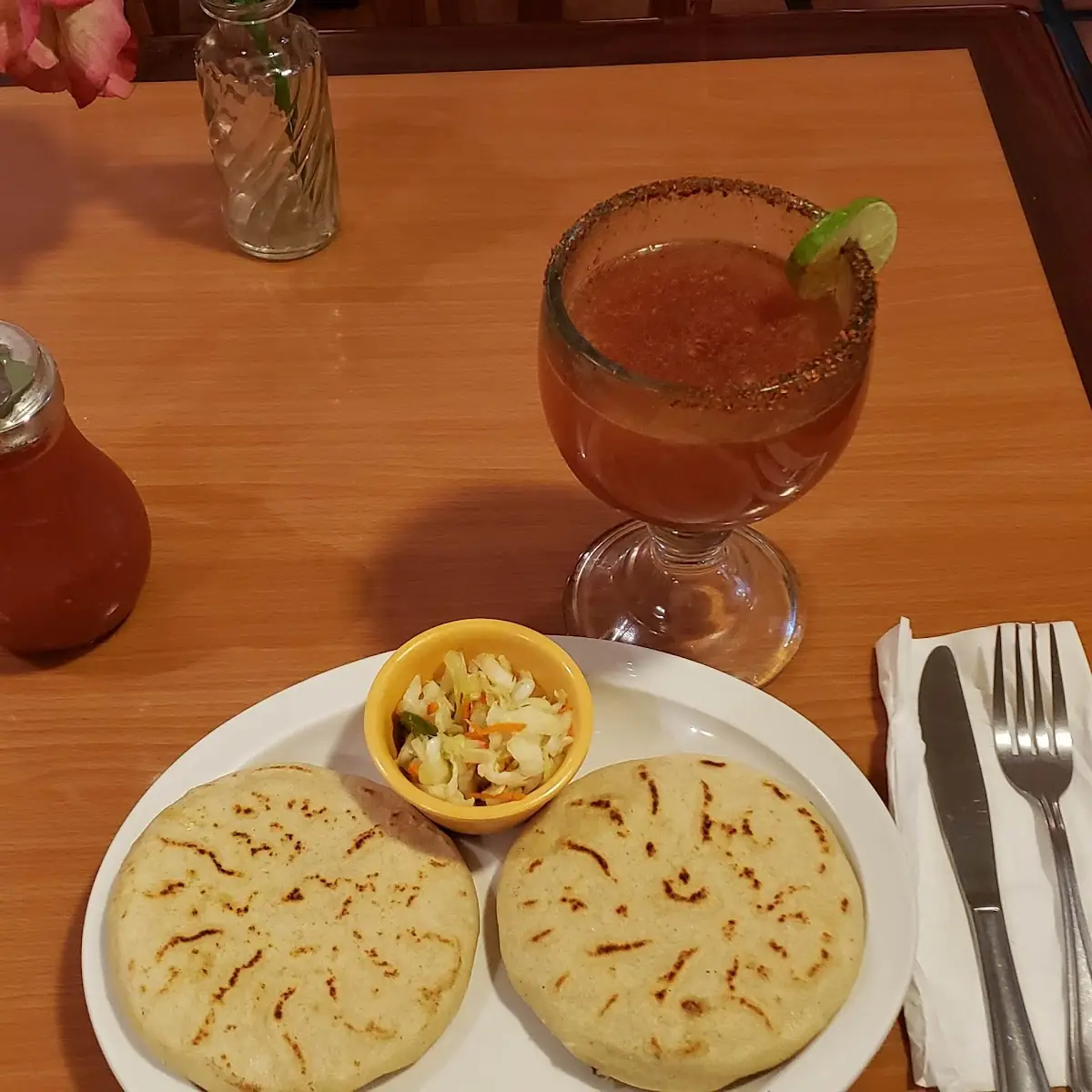 Pupusas Revueltas and Michelada