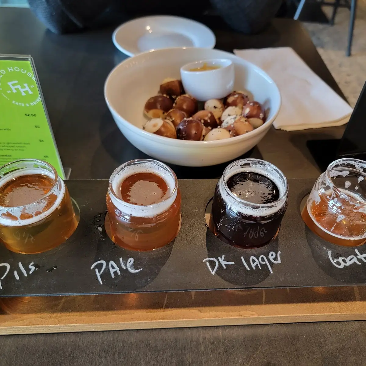 Beer Flight and Pretzel Bites