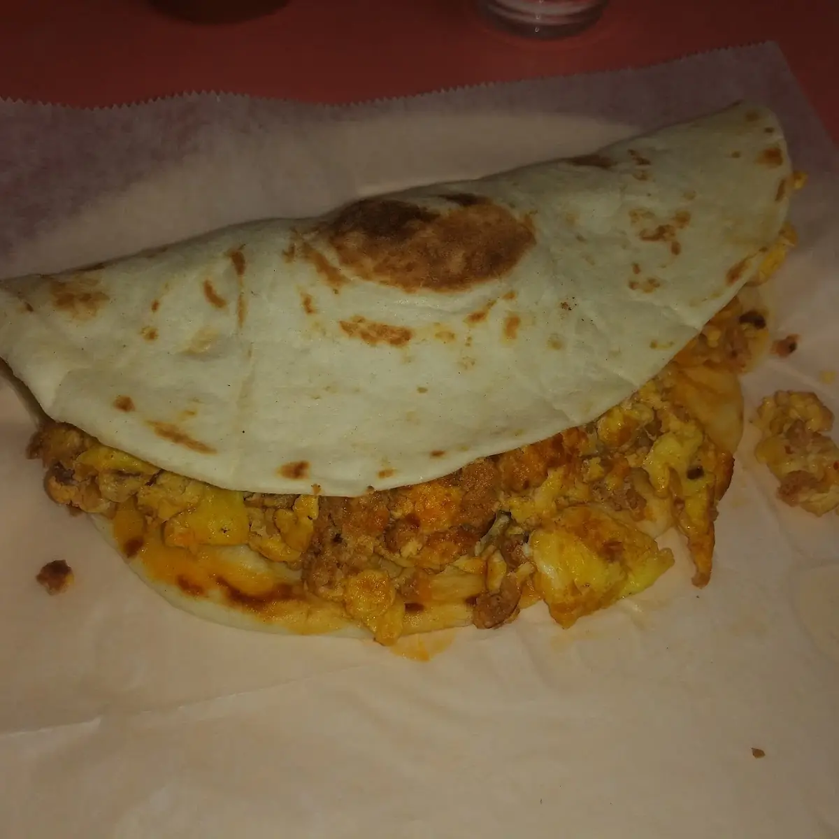 Chorizo and Egg Taco in Flour Tortilla