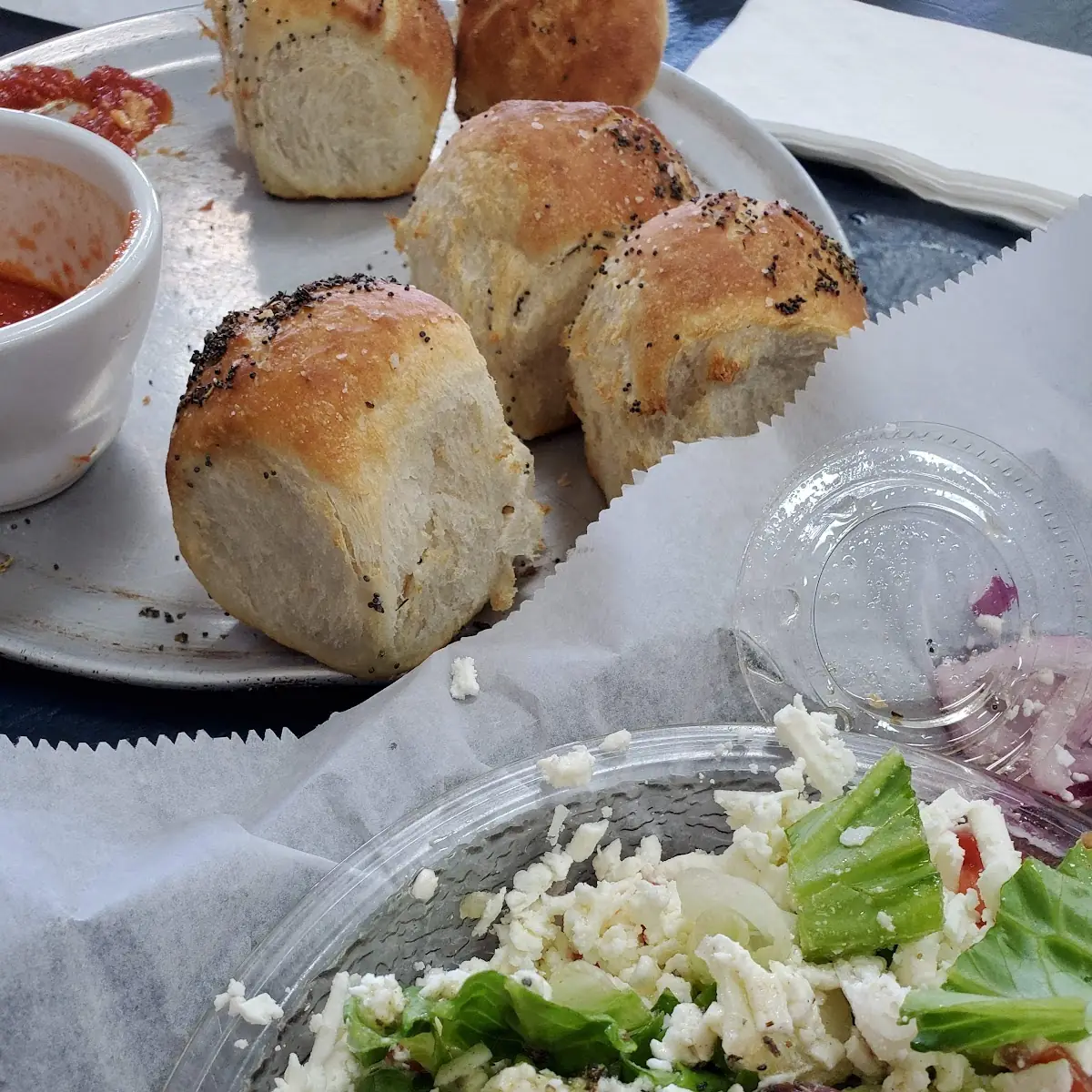 Greek Salad & in House Made Rolls