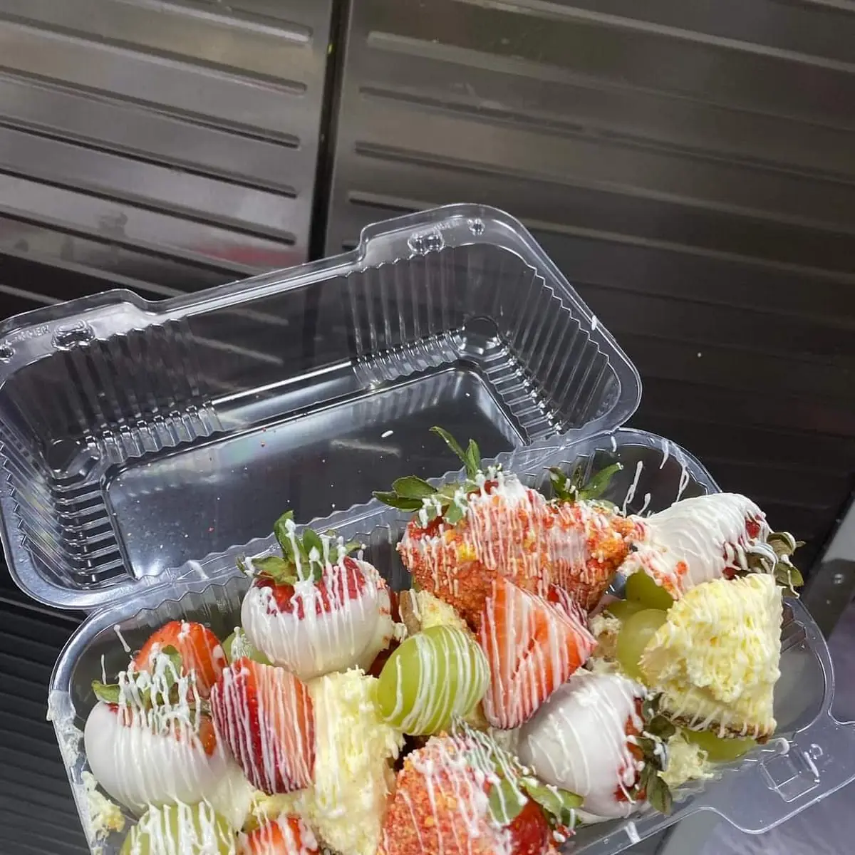 Chocolate Covered Strawberries with Cheese Cake Chunks and Sweet Drizzle