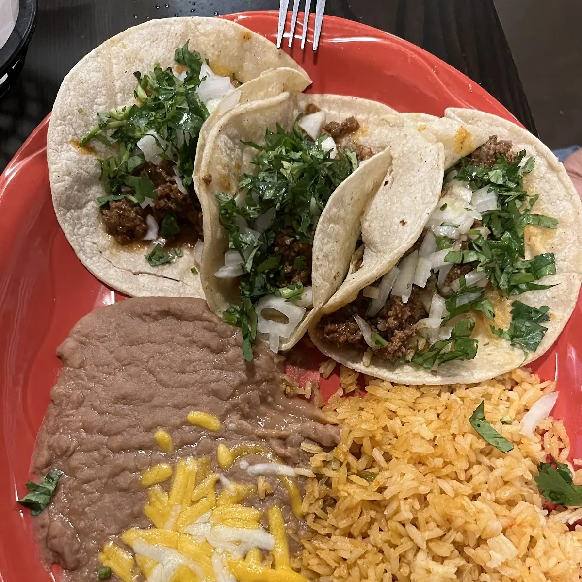 One Taco with Mexican Rice and Beans