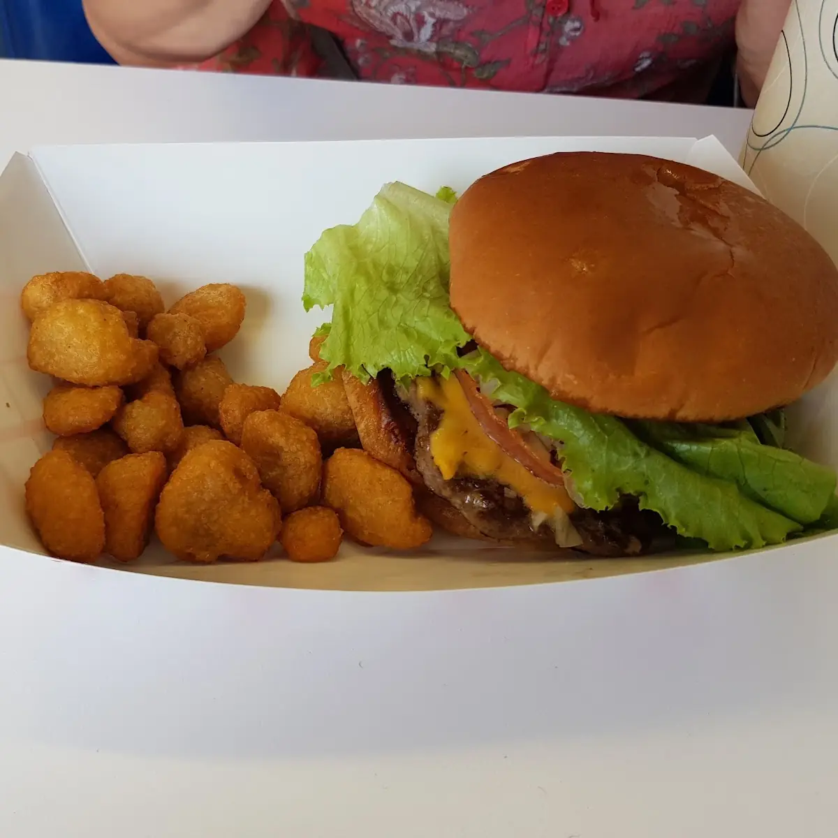Bacon Cheddar Burger with Deep-Fried Mushrooms