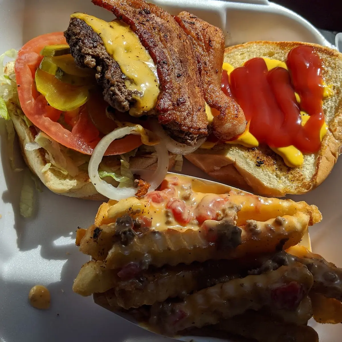 Bacon Cheese Burger with Rotel Fries