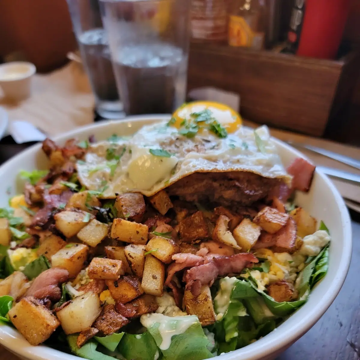 Papas Salad with Burger Patty