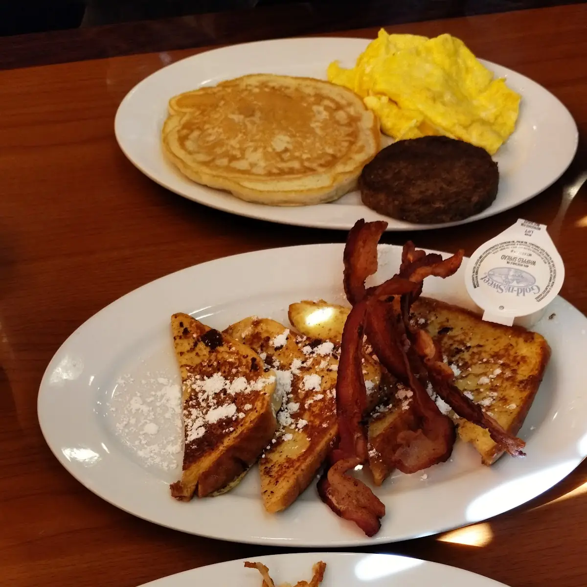 French Toast Breakfast 2 Scrambled Eggs Bacon Sausages Hash Browns