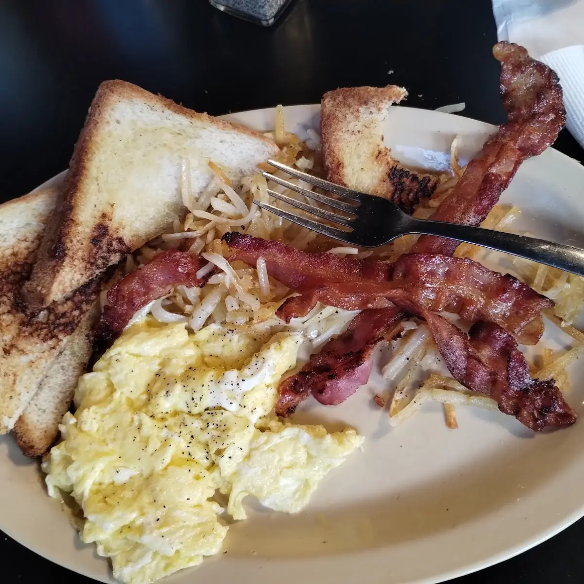 Eggs and Bacon Side of Toast