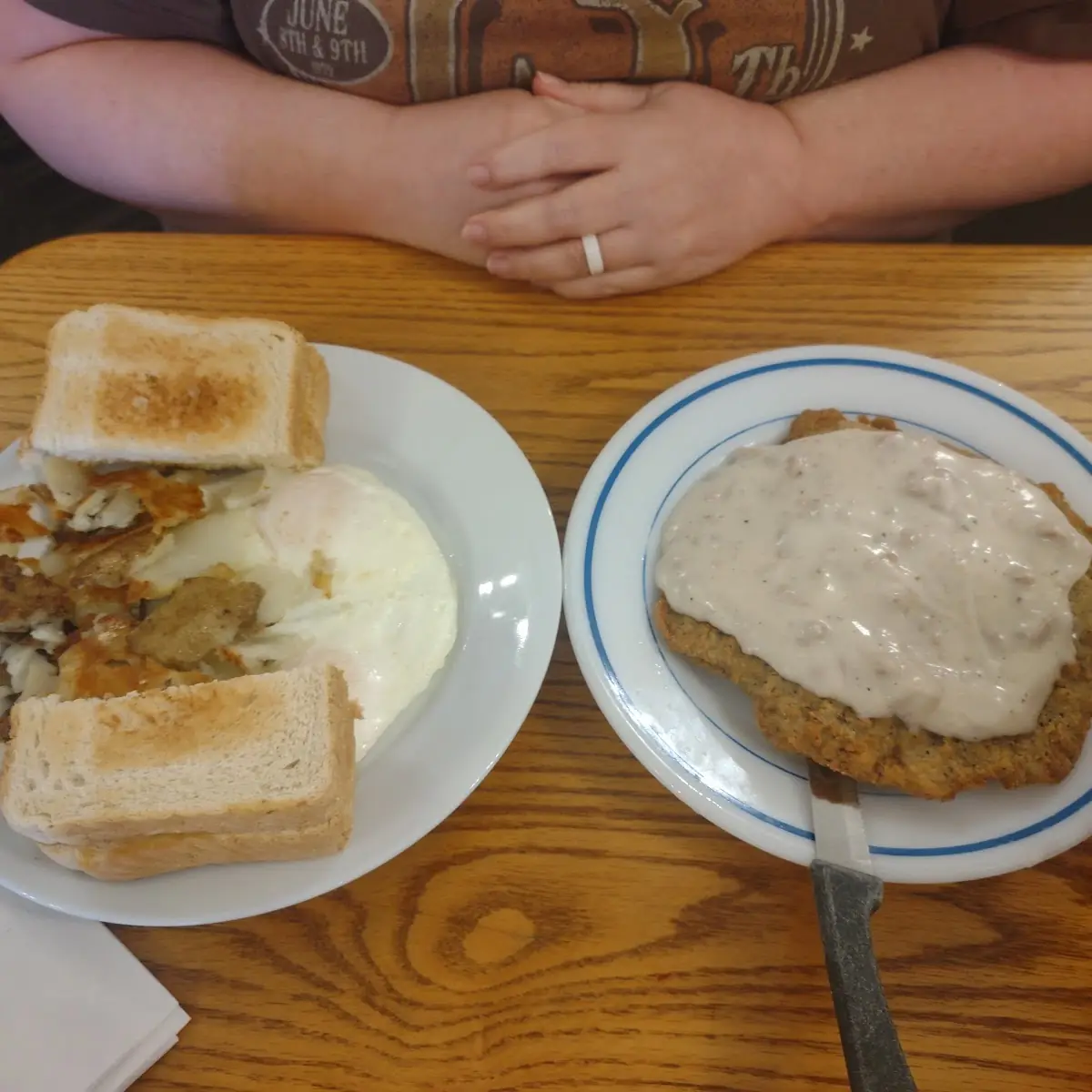 Egg Potatoes Toast and Country Fried Steak