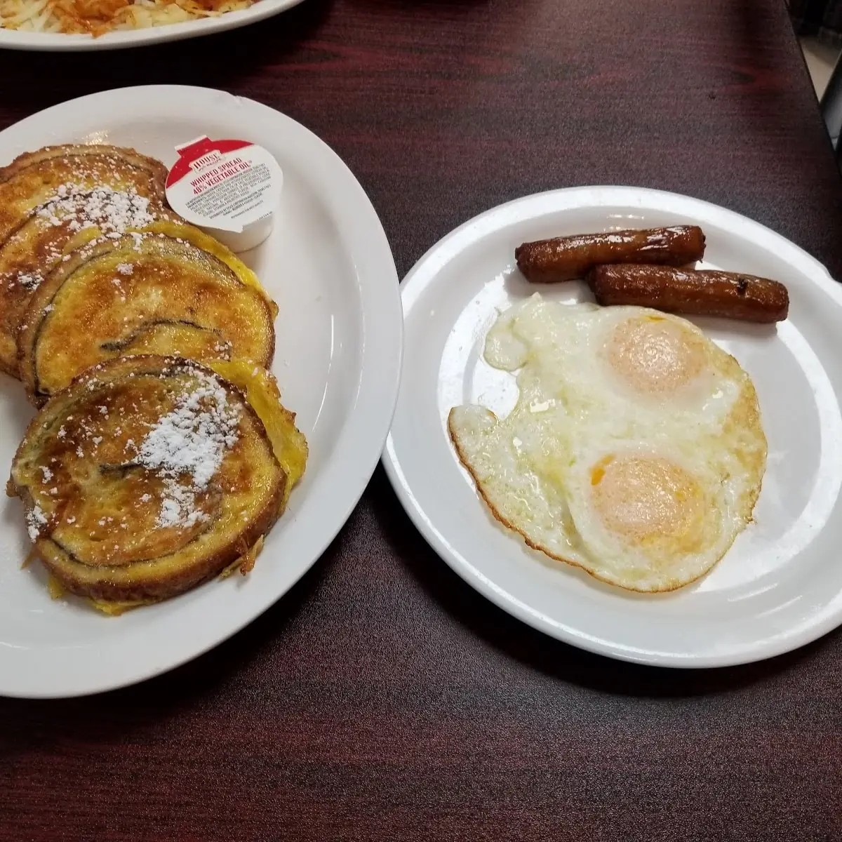 Cinnamon Toast with 2 Eggs and Hash Browns