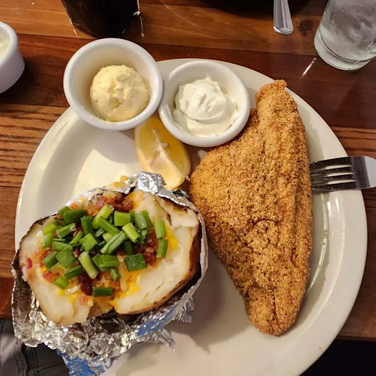 Catfish with Loaded Baked Potato